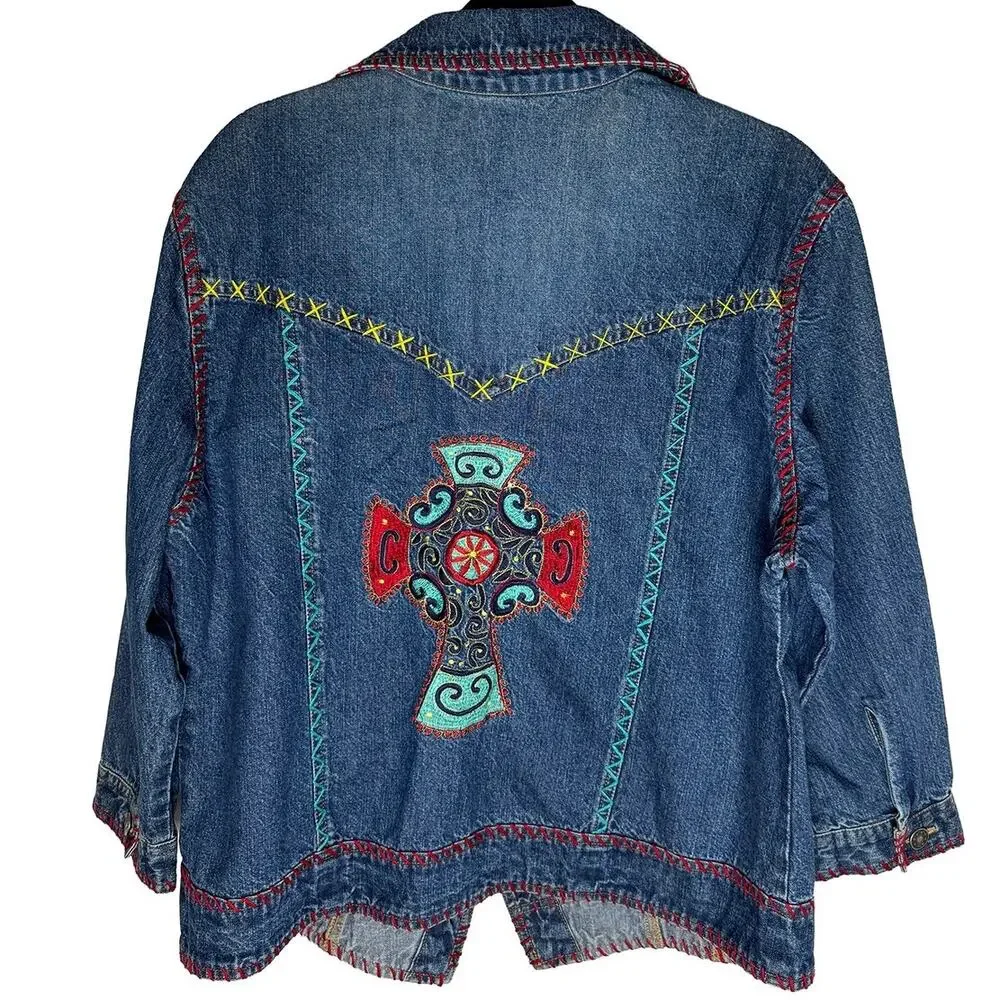 Cattlelac Ranch Women's Embroidered Jean Jacket Coastal Cowgirl Rodeo Western XL